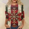 Women's Fashion Casual Seven Sleeve Christmas Printed Round Neck Top