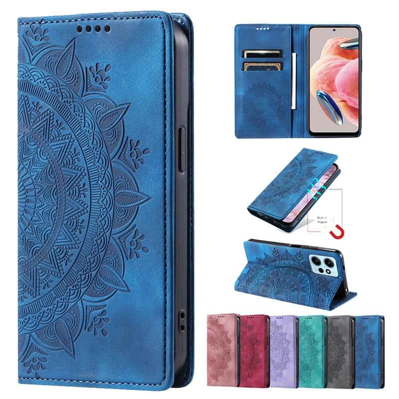 Embossed Totem Strong Magnetic Wallet Case with Card Slot for Xiaomi 14 Pro 13 12 Lite Redmi Note 13 12 11 10 Pro 13C Stand Flip Matte Leather Cover