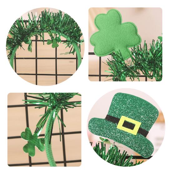 St. Patrick's Day Headband Glitter Shamrock Top Hat Hair Hoop Festive Clover Hairband for Women Girls Boys Parties Events Dress Up