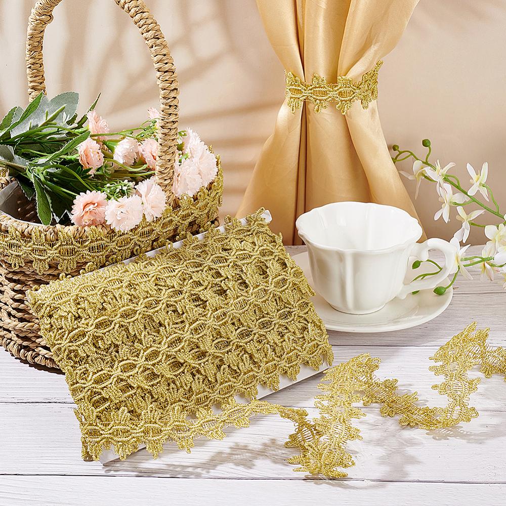 1card Filigree Corrugated Lace Ribbon for Clothing Accessories Floral Pattern golden 1-1/4 inch(32mm) 20 yards/card