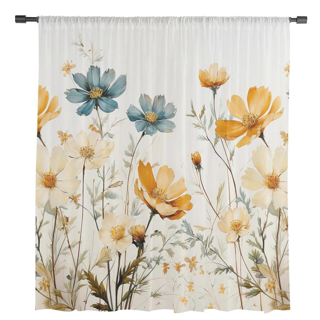 Тюлевые шторы на окно с цветами и растениями для гостиной, кухни, рождественский домашний декор, прозрачные шторы из вуали