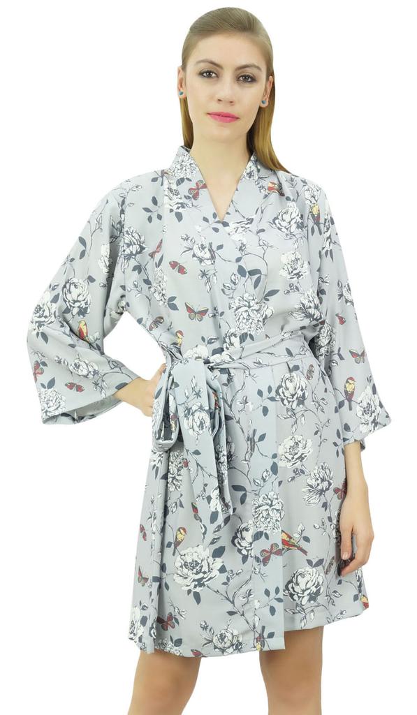 Bimba Women's Gray Floral Printed Georgette Bridesmaid Getting Ready