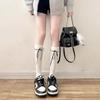 Lolita Lace Frill Mid-Calf Socks with Bow Ribbon - White Ballet Style JK Knee-Highs for Spring & Autumn