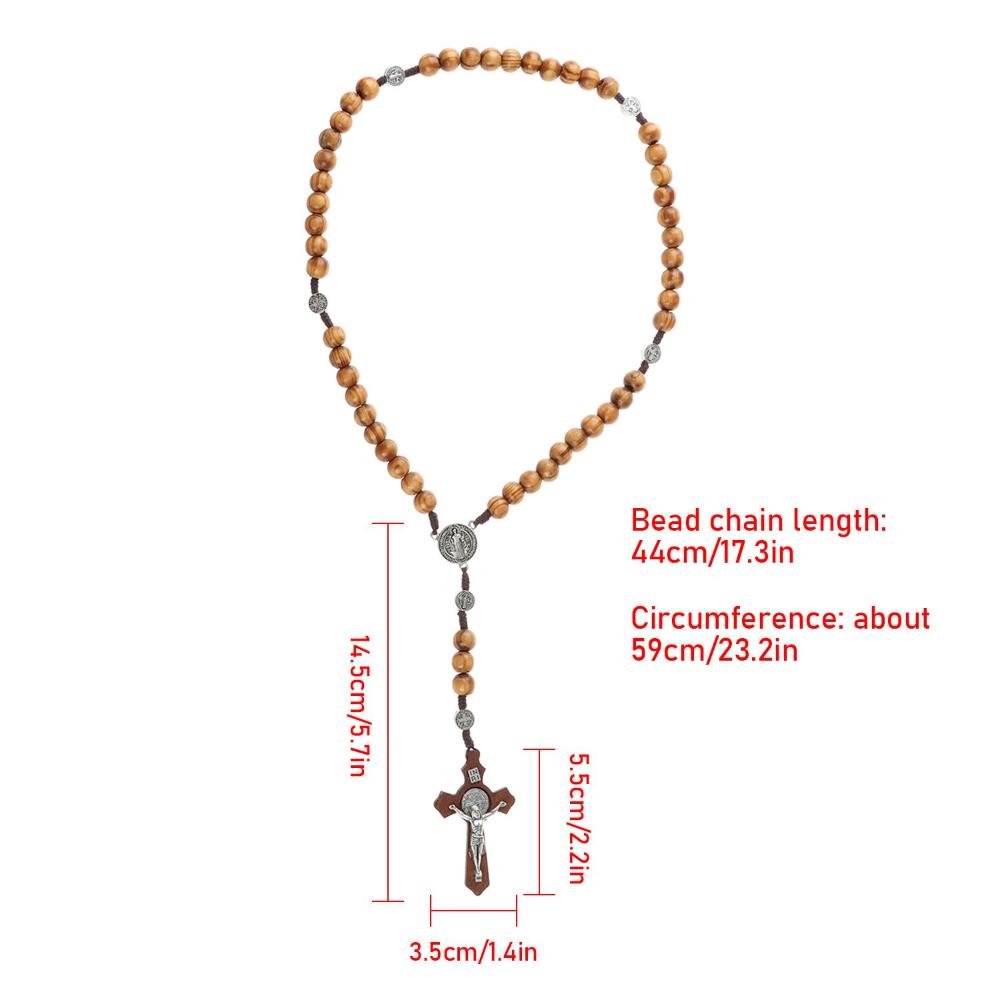 Подарки Католическая молитвенная цепочка Деревянные бусины Ожерелье Ожерелье с крестом Ожерелье-розарий Подвеска-крест