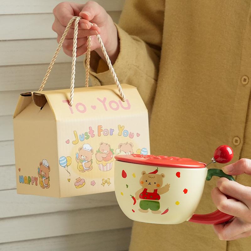 Милая и дорогая керамическая чашка с медведем, крышкой и ложкой, домашний офис, пара, чашка для воды, подарок девушке