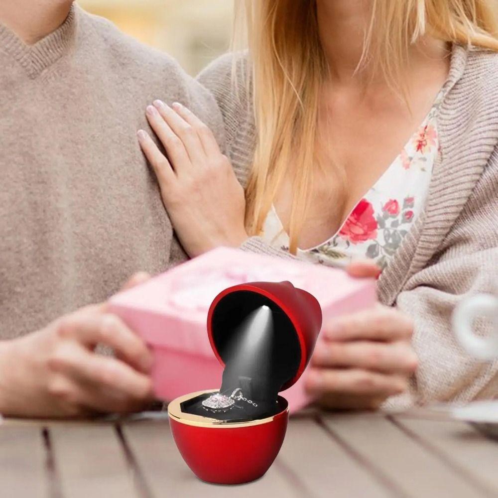 with LED Lights LED Rings Box Rose Shape Jewelry Ring Case Portable Necklace Box for Valentines