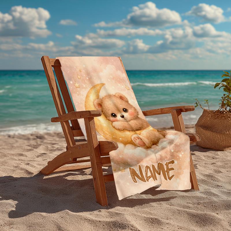 Custom Name Ultra-Soft Beach Towel with Bear Theme,Ideal for Pool - Camping, Diving - Perfect Travel Essential, Vibrant Beach Towel.