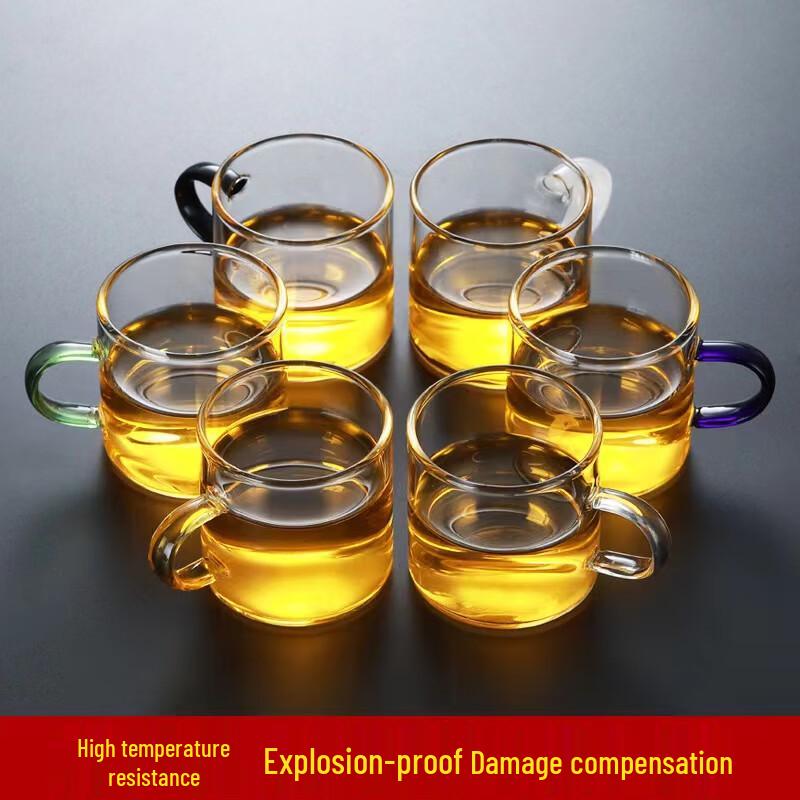 Кружки из высокоборосиликатного стекла Tuopai с цветными ручками, набор из 6 штук по 80 мл