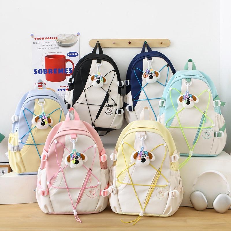 Three-Piece Backpack Set for Primary and Middle School Students Schoolbag Color Block Cartoon Backpack for Women Large Capacity Backpack