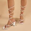 Fashion White Ankle Wrap High Heel Sandals Women Summer Square Heeled Gladiator Sandalias Mujer 2025 Fashion Cross Lace Up Party Shoes