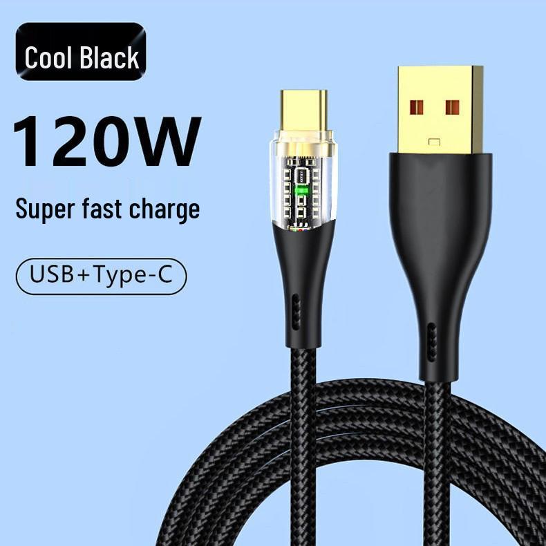 Светящийся USB-C кабель 120 Вт с быстрой зарядкой для Huawei, Honor, Vivo, Oppo и Xiaomi