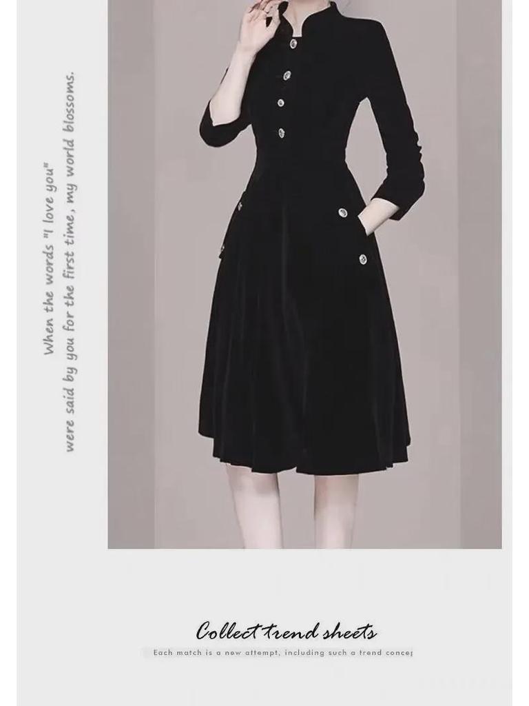 Платье-свинг в стиле ретро Хепберн: Весенний светский шик 2023 года с воротником-стойкой