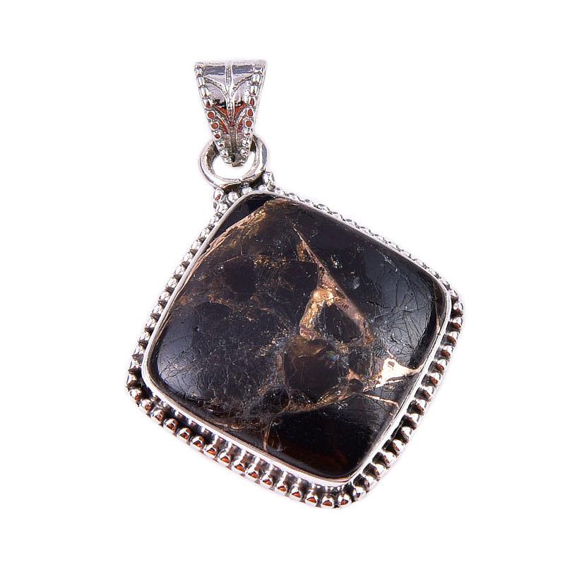 Natural Black Copper Turquoise 925 Solid Sterling Silver Gift Pendant 1.50" W2A74