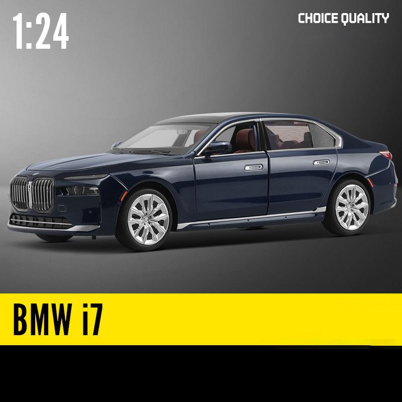 New 1:24 BMW 7 Series I7 G70 Alloy Luxy Car Model Diecast Metal Pure Electric Vehicles Limousine Car Model Sound Light Kids Toy Gift