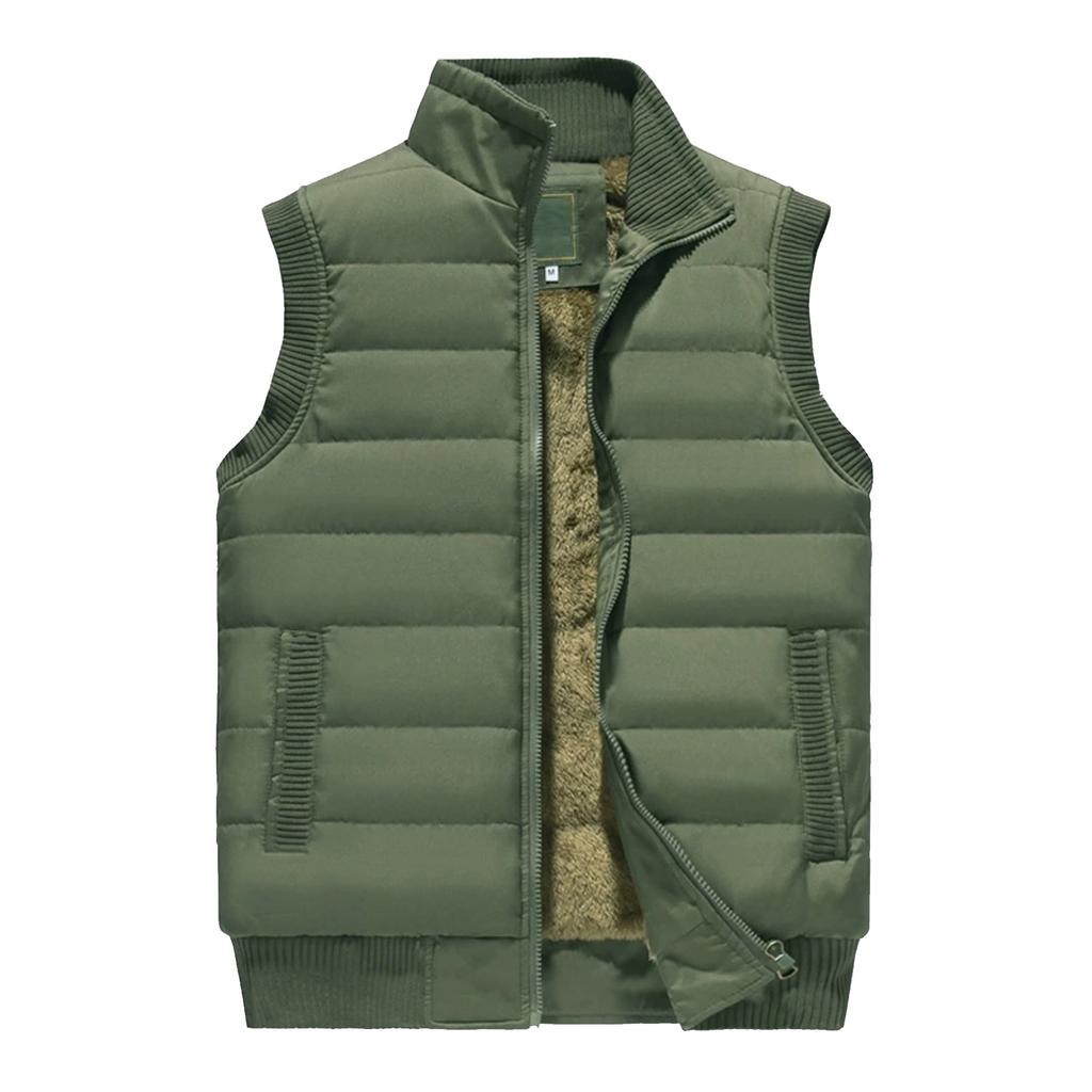 Мужской повседневный однотонный жилет, Мужской флисовый теплый жилет без рукавов на молнии со стойкой