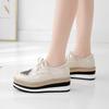 2024 Spring Striped Carved Strap Single Shoe Wedge Waterproof Platform Casual Small Leather Shoes Platform Shoes Women Thick Bottom HZB
