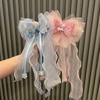 Korean Fairy Princess Bow Hair Clip with Flowing Blue Ribbon