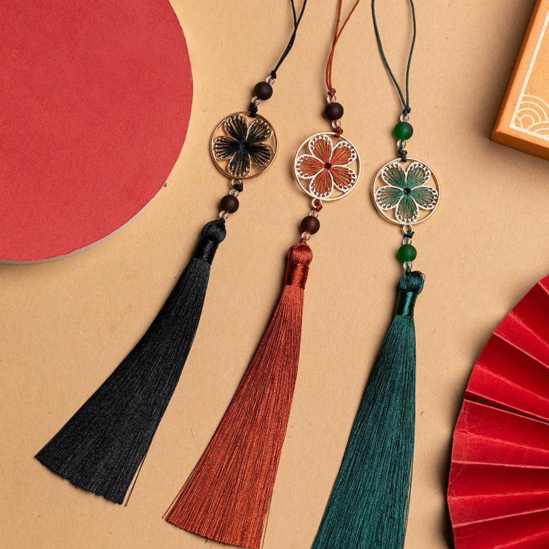 1PC Craft Thousand Leaf Tassel Pendant Polyester Peach Blossom Tassel Beads Charms