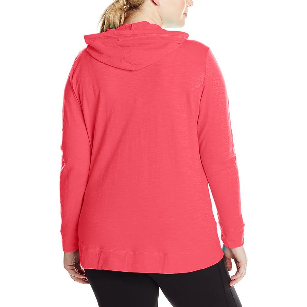 Women's Casual Solid Color Long Sleeve Loose Full Zip-Jersey Hoodie Tops Plus