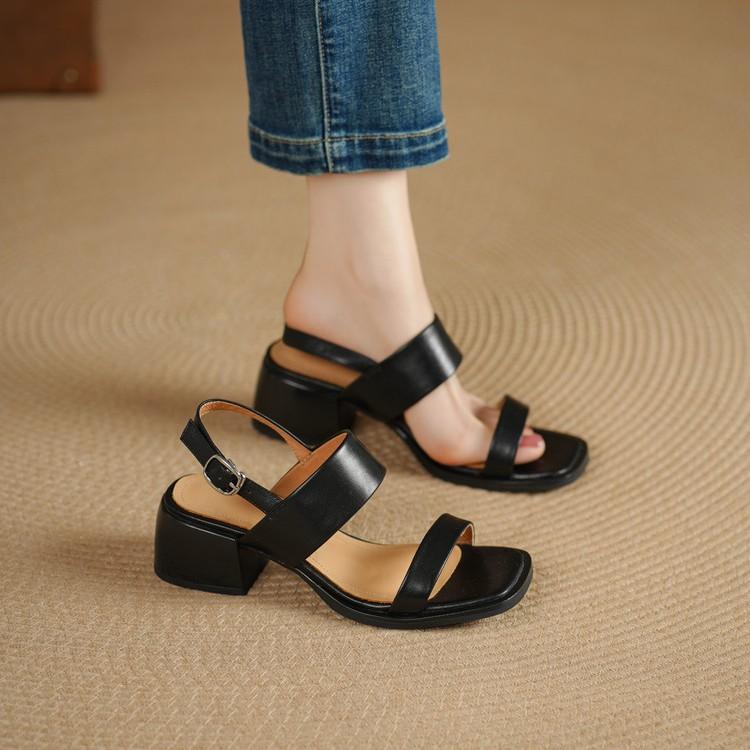 Женские летние сандалии из кожи на толстом каблуке 5 см, новые, в стиле ретро, с перемычкой, с квадратным носком, с открытым носком, на среднем каблуке, шлепанцы на мягкой подошве для женщин