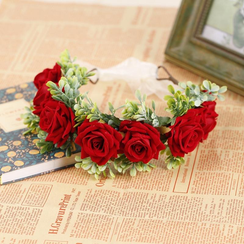 Регулируемая цветочная гирлянда Ручной работы Венок из роз Повязка на голову с лентой для свадьбы Фестиваля Путешествий Фотореквизит