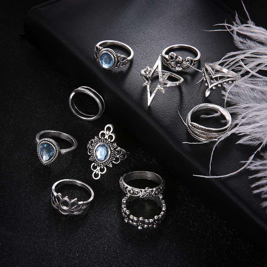 Vintage Starry Sky Gem Carved Diamond 11-Piece Ring Set