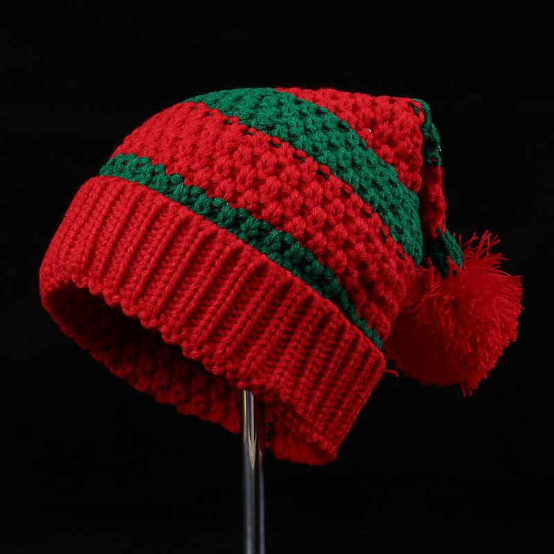 Red Christmas baby knitted wool hat autumn and winter hairball striped warm foreign style Christmas gift knitted hat