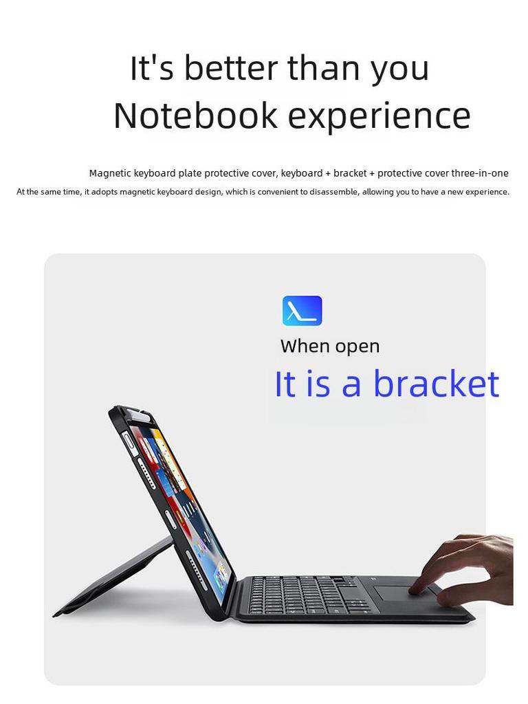 Беспроводная Bluetooth-клавиатура и магнитный защитный чехол для iPad Pro 11 и Air 6 (2024).