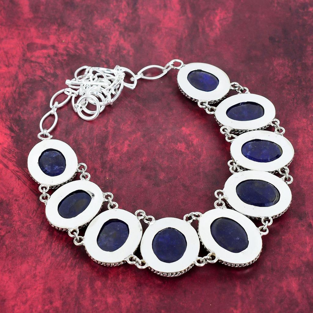 Ожерелье из чистого серебра 925 пробы с бирманским сапфиром и регулируемой цепочкой, ювелирное ожерелье ручной работы из драгоценных камней на День памяти