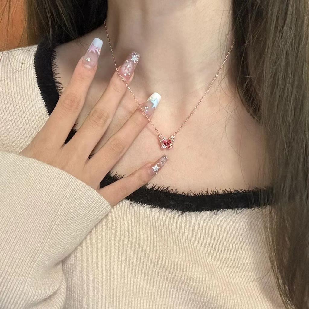 Ожерелье с подвеской в виде бабочки из эмалевой нити для женщин, нишевый дизайн, легкий роскошный стиль, высокого класса