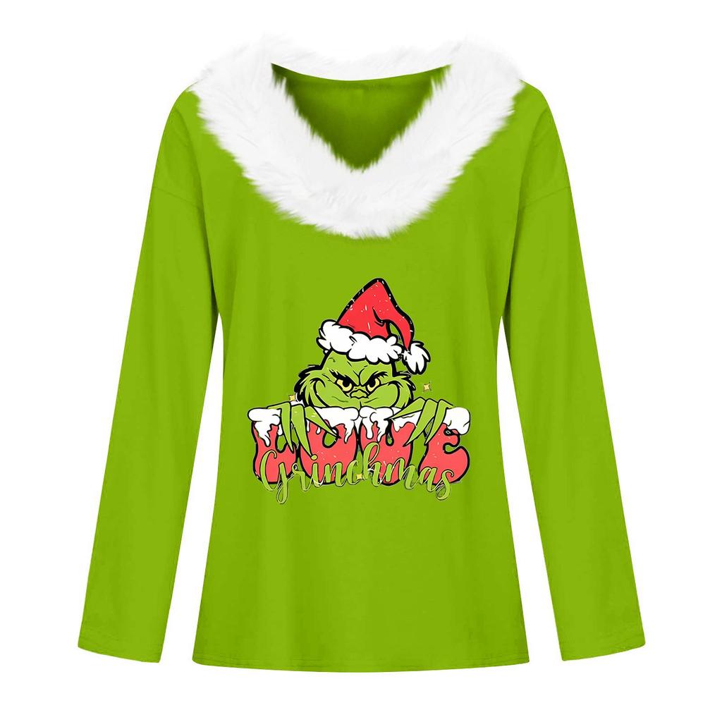 Women's T Shirt Tee Christmas Shirt Long Sleeve Party Christmas Fleece Collar V Neck Top