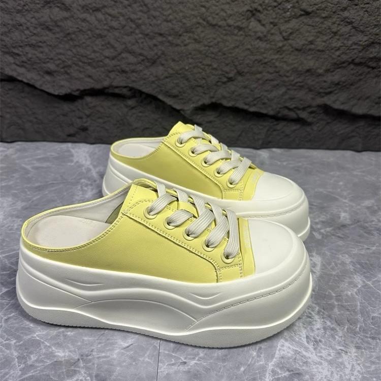 Leather Thick-soled Heightened Bag Head Half Slippers Women's Outer Wear 2025 New One-pedal Lazy Muffin Little White Cool Slippers