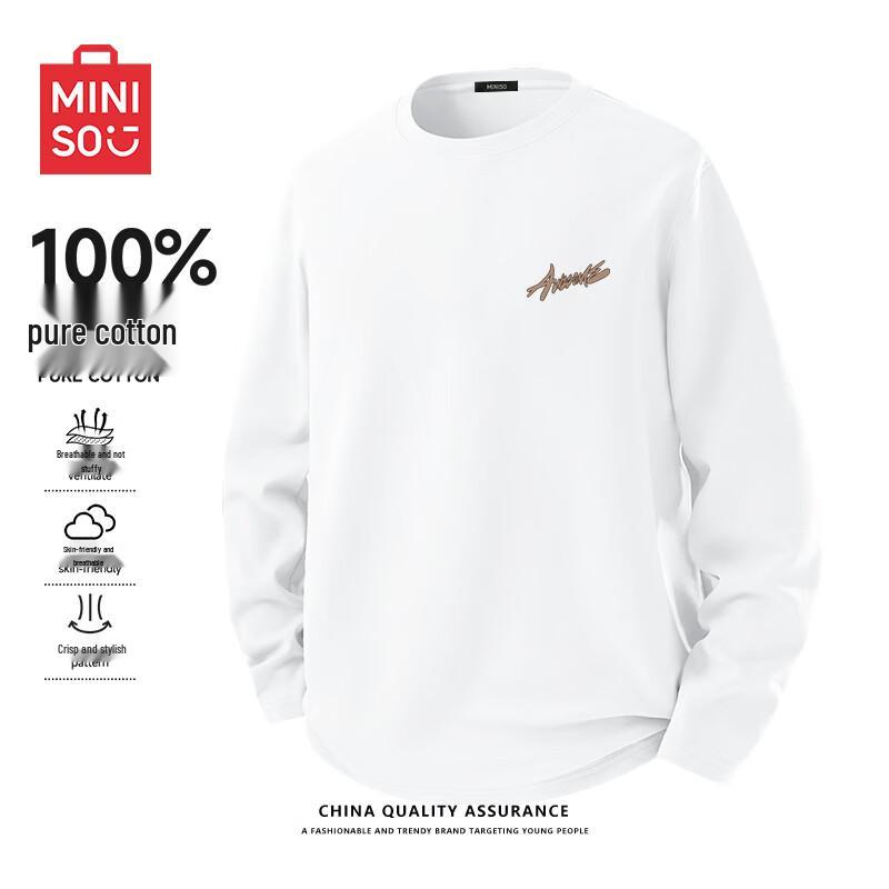 MINISO Мужская футболка с длинным рукавом из чистого хлопка с нашивкой-граффити MK