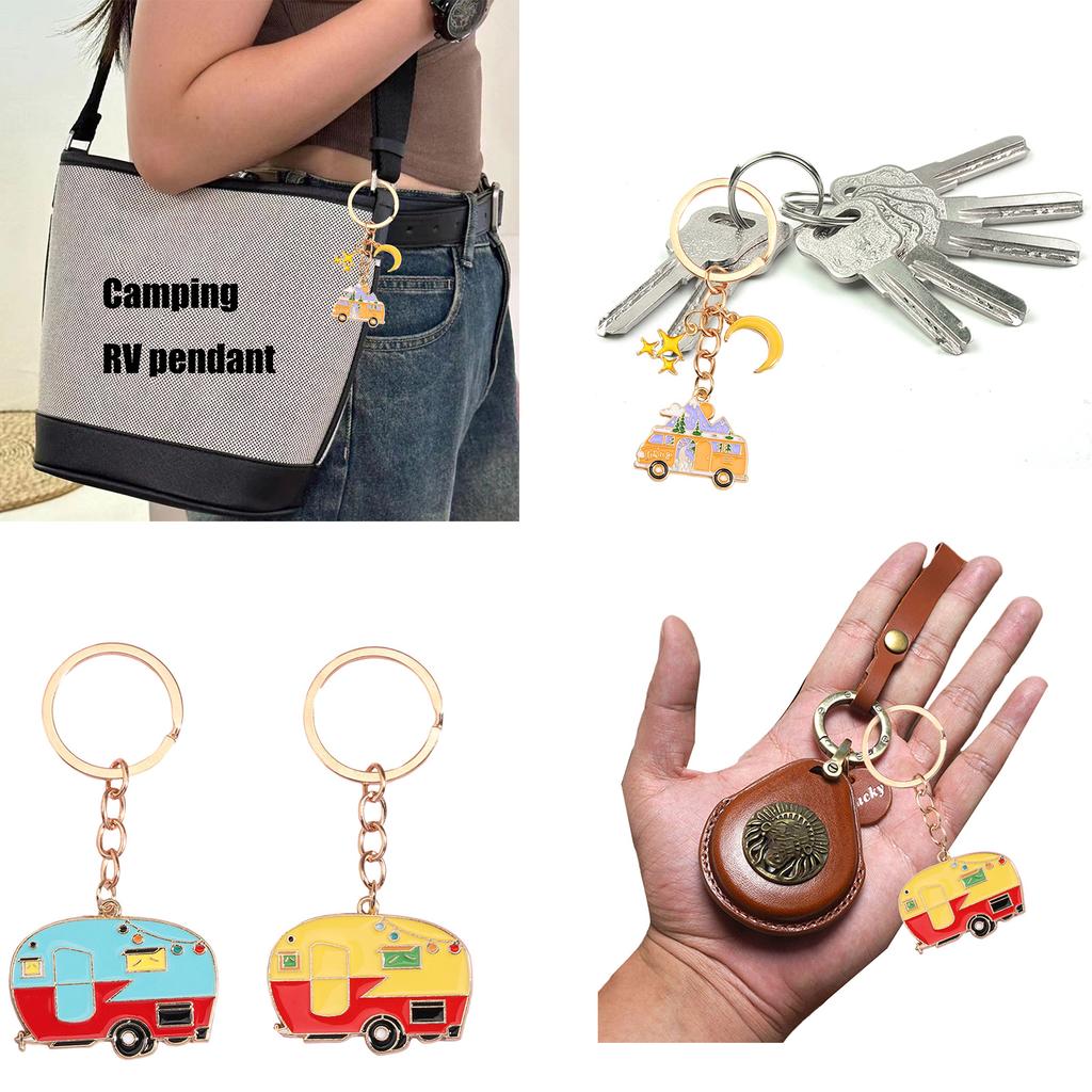 2Pcs Camping Keychain Set Colorful Motorhome Keyrings Stylish Bag Pendant Key Pendant Suitable for Travel Enthusiasts