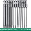 Набор из 11 бит Torx с магнитным шестигранным хвостовиком 1/4 дюйма из стали S2, длинные сверла, безопасные биты Torx T6-T40 50/100 мм
