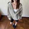 Women's Retro Korean-Style Hooded Striped Cardigan