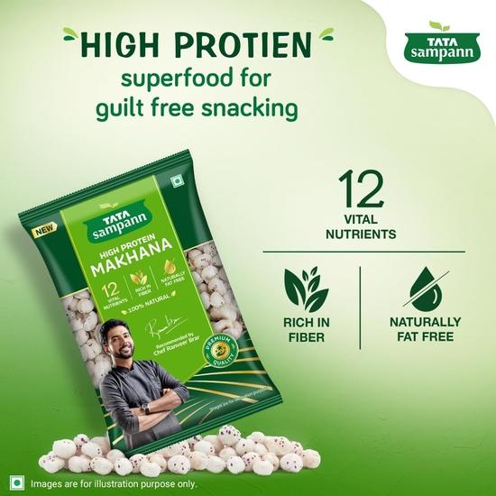 TATA Sampann Орехи лисы с высоким содержанием белка (Пхул Махана) 200 г с 12 жизненно важными питательными веществами, богатыми клетчаткой, естественным образом не содержащими жиры, рекомендованными шеф-поваром Ранвиром Браром