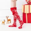 Over the Knee Christmas Long Socks Jacquard Knitted Thigh High Stockings Leg Warmers with Plush Balls Bows for Women  Red