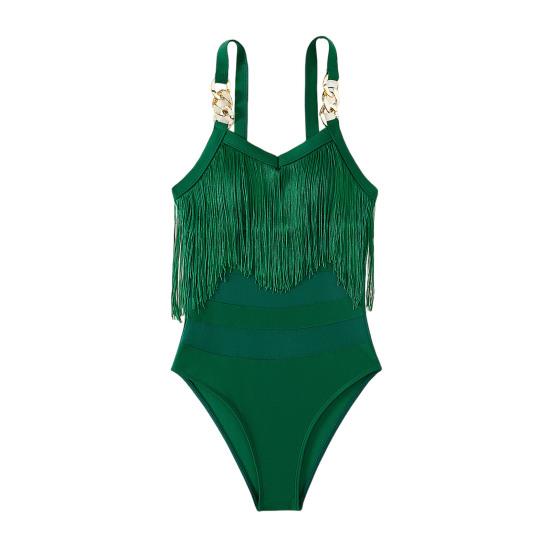 Женский сексуальный монокини слинг без рукавов с кисточками и декором купальник с сеткой, с открытой спиной, цельный бикини