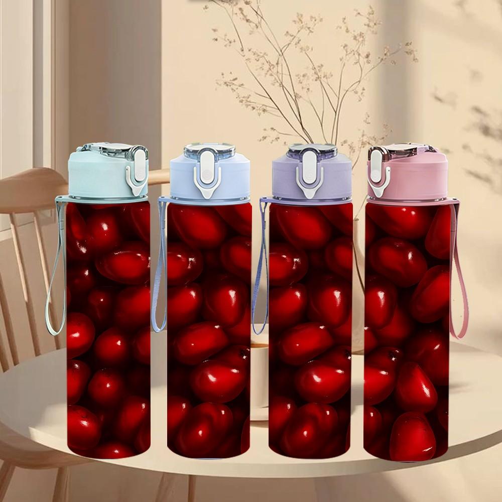 1PC Plump Red Cherry Fruit Pile Print 750ml Color Plastic Sports Water Bottle Leakproof Flip Straw Lid Suitable for Sports Office Home Use