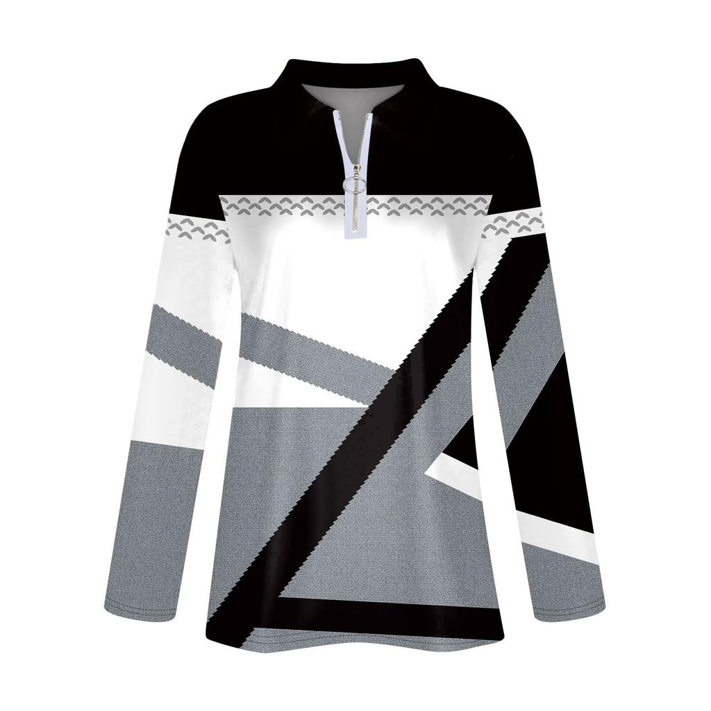 Женская мода весна-осень повседневная принтованная молния V-образный вырез длинный рукав рубашка топы