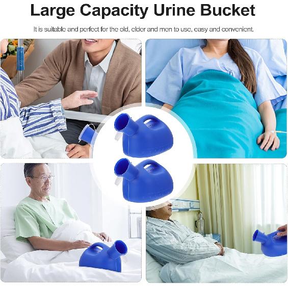 Бутылка-писсуар для мужчин – 2000 мл Упаковка из 2 штук – Непроливающийся мужской писсуар с крышкой для защиты от запаха – Портативный пластиковый контейнер для мочи для автомобиля,