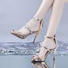 Spring and Summer One-word Buckle Strap High-heeled Sandals Women's Thin Heels Sexy Rhinestones Small Size Tide