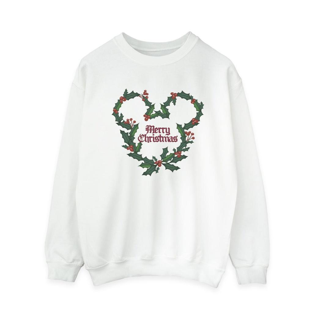 Disney Womens/Ladies Mickey Mouse Merry Christmas Holly Sweatshirt