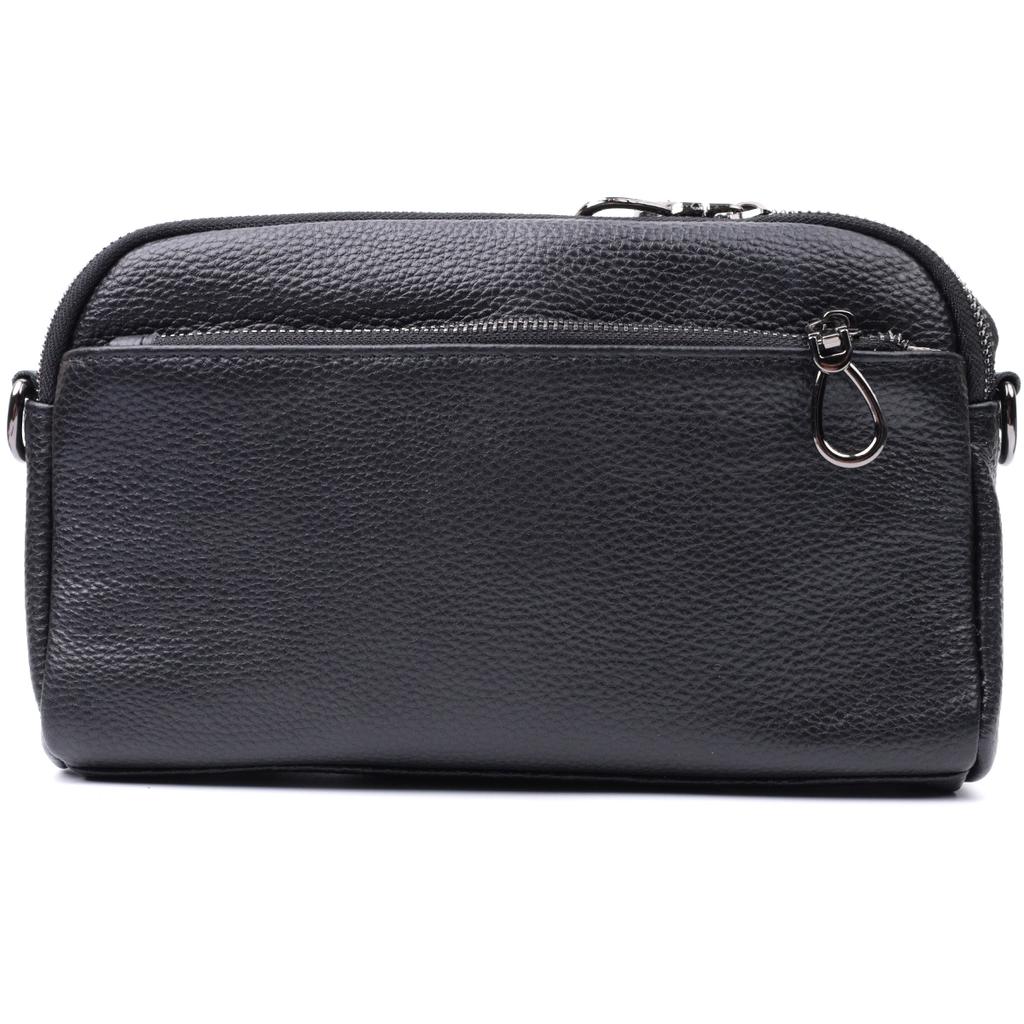 Rectangular Women's Bag with Pockets Made of Genuine Leather Vintage 22597 Black