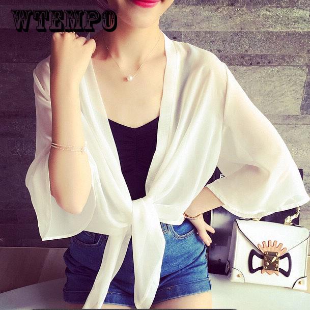 Женская шифоновая солнцезащитная одежда, кардиган, женская рубашка, женская короткая блузка, тонкая свободная