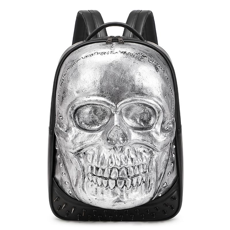 Jierotyx Silver Skull Head Backpack for Women and Men Gothic Cracked Rivets Studded Cool Laptop Backpack Large College Bookbag
