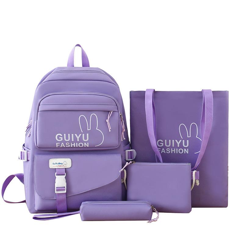 Рюкзак большой емкости, школьный однотонный рюкзак из четырех предметов для женщин