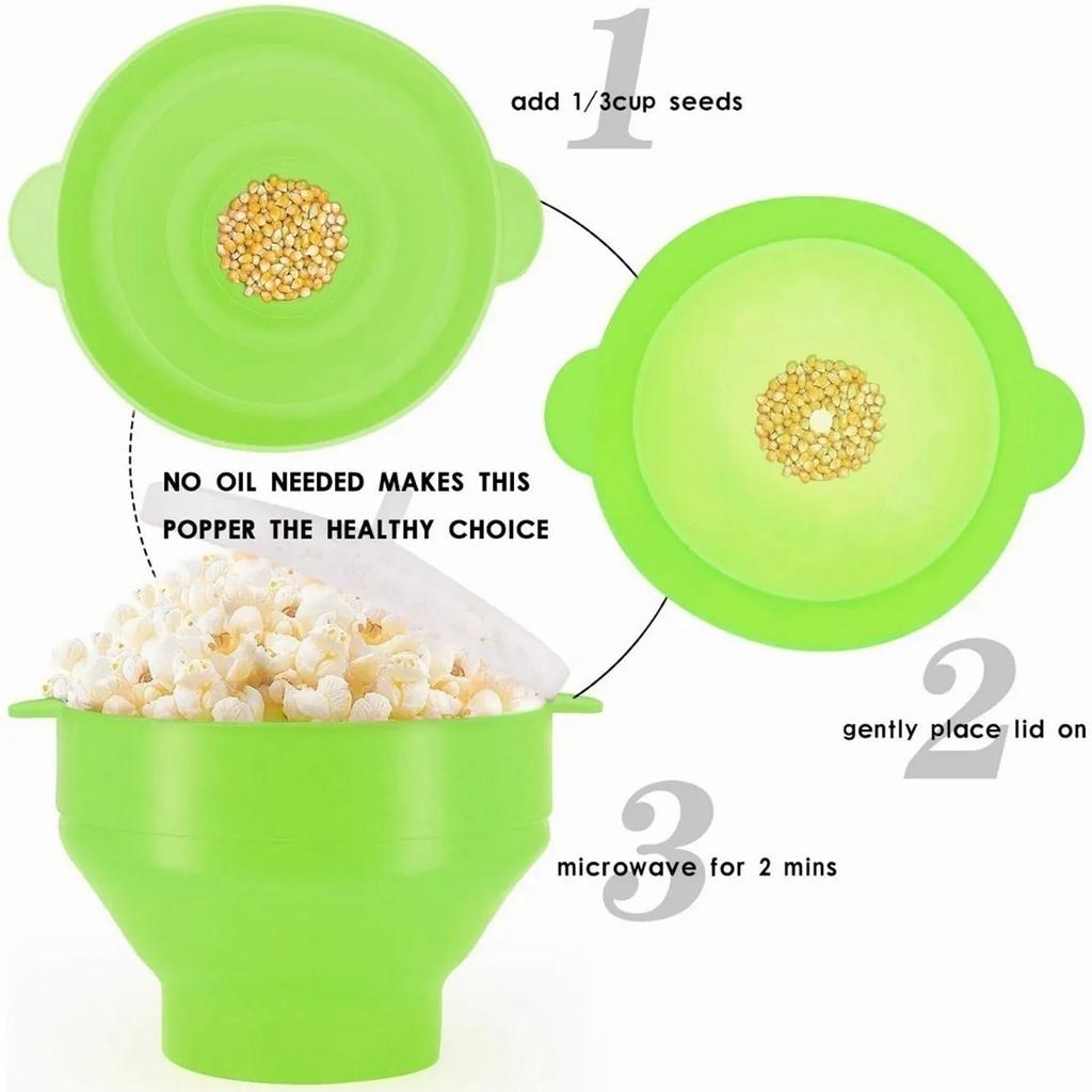 Microwave Silicone Popcorn Popper Collapsible Silicone Popcorn Maker Bowl with Handle Lid