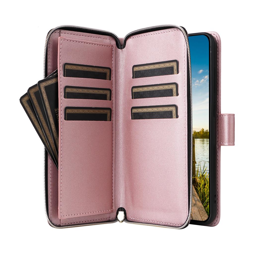 For Samsung Galaxy A17 5G Case 9 Card Slots Zipper Pocket PU Leather Phone Cover with Wrist Strap